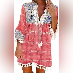 NWT Swim Suit  Tassel Beach Sundress/Cover-up Loose Vintage Boho Crochet dress